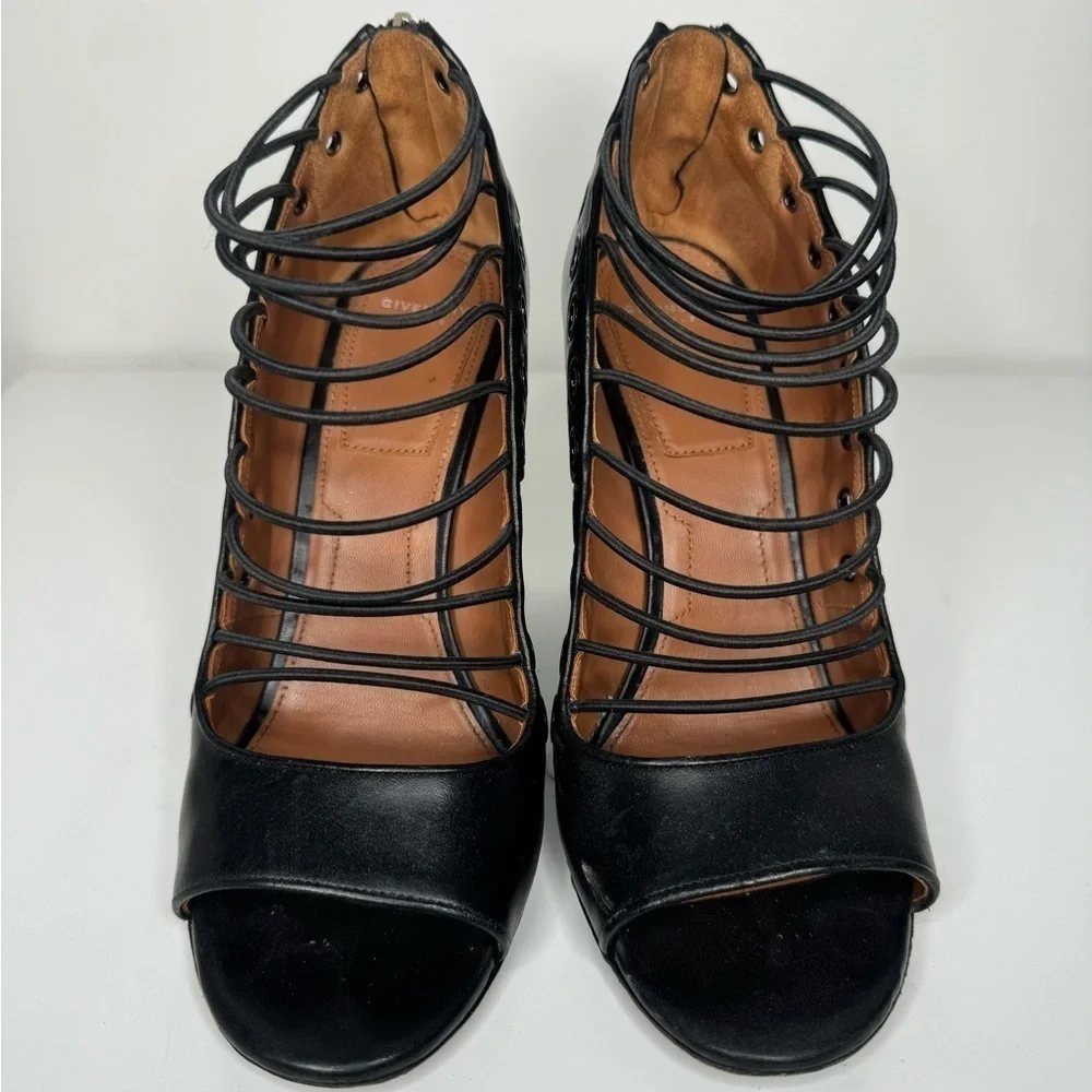 Givenchy Black Leather Strappy Ria Wedge Sandals - Size 39